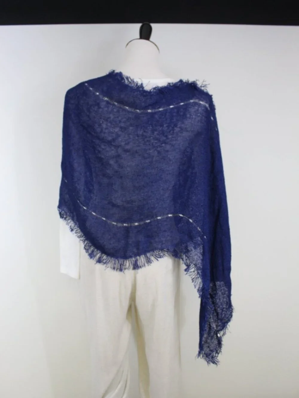 Blue Fringe Knit Wrap Shawl Lightweight Sheer Scarf Boho Wedding - Picture 8 of 12